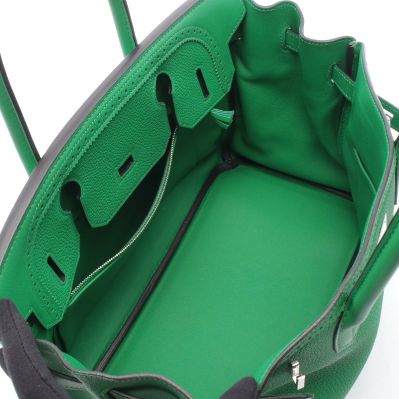 愛馬仕 Birkin 30 Ghillies 手提包，Togo Swift 皮革，綠色竹節圖案，二手 SHW T-2