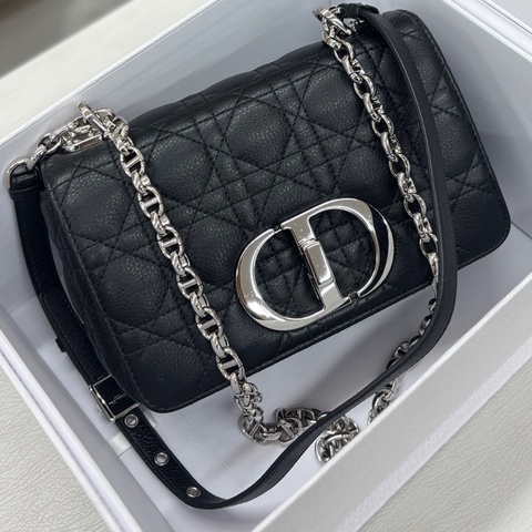 【近新閒置品】迪奧 Dior 黑銀荔面牛皮小號Caro 24年編碼