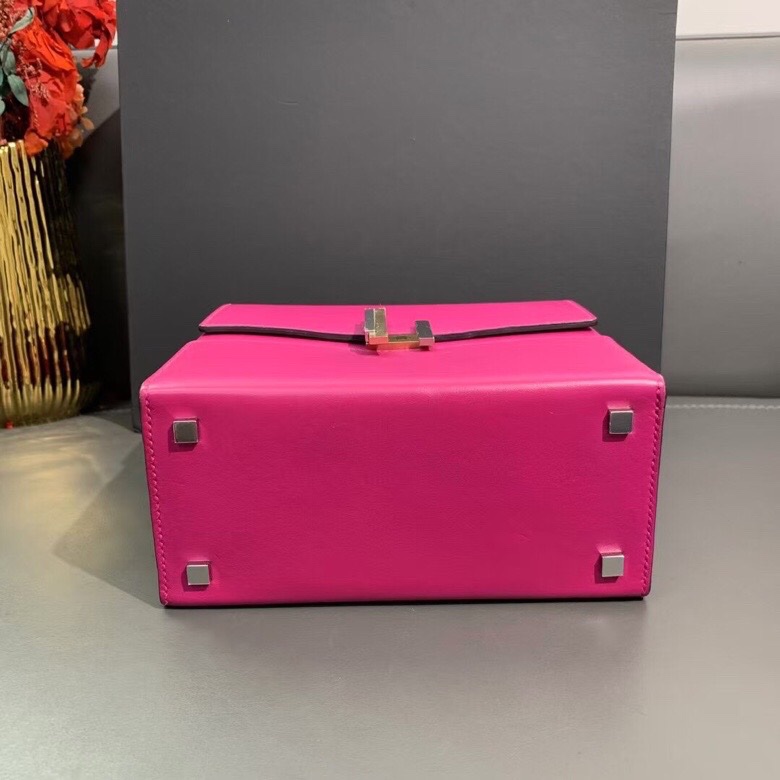 愛馬仕Hermes cinhetic盒子包 手提包玫瑰粉D刻  山羊皮 銀鏈 色彩活潑 尺寸18*17㎝-2