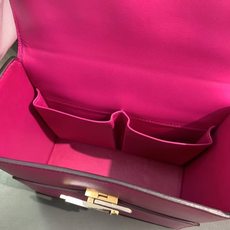 愛馬仕Hermes cinhetic盒子包 手提包玫瑰粉D刻  山羊皮 銀鏈 色彩活潑 尺寸18*17㎝-3