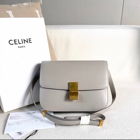 Celine 豆腐包 中號 灰色 金扣 牛皮