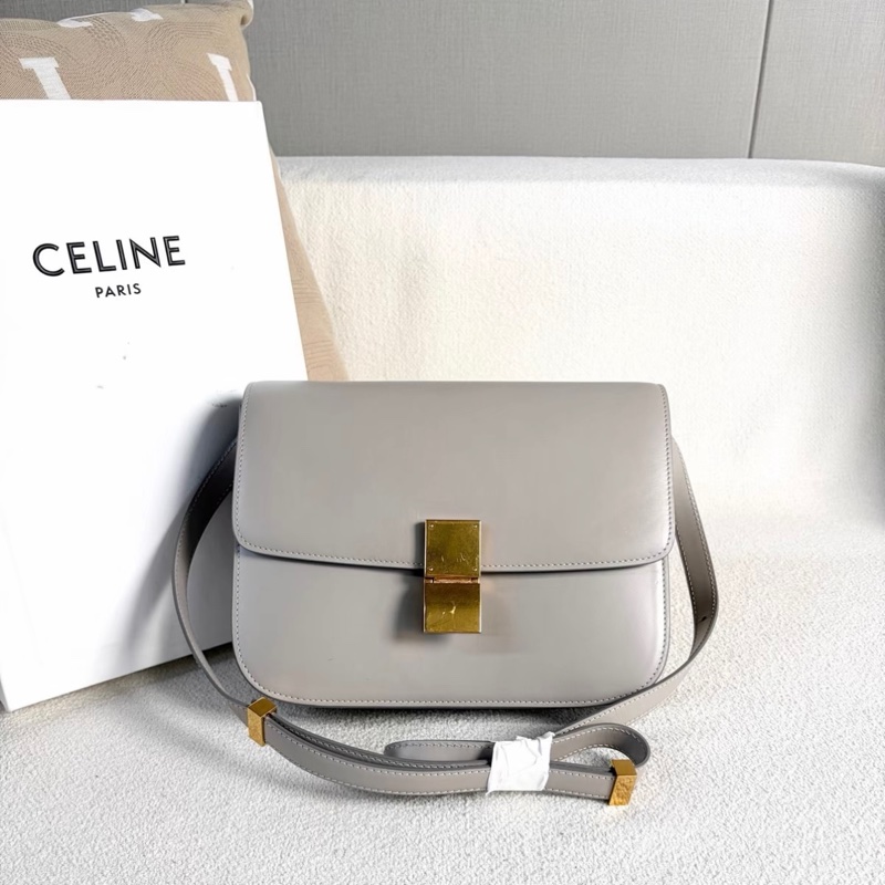 Celine 豆腐包 中號 灰色 金扣 牛皮-1