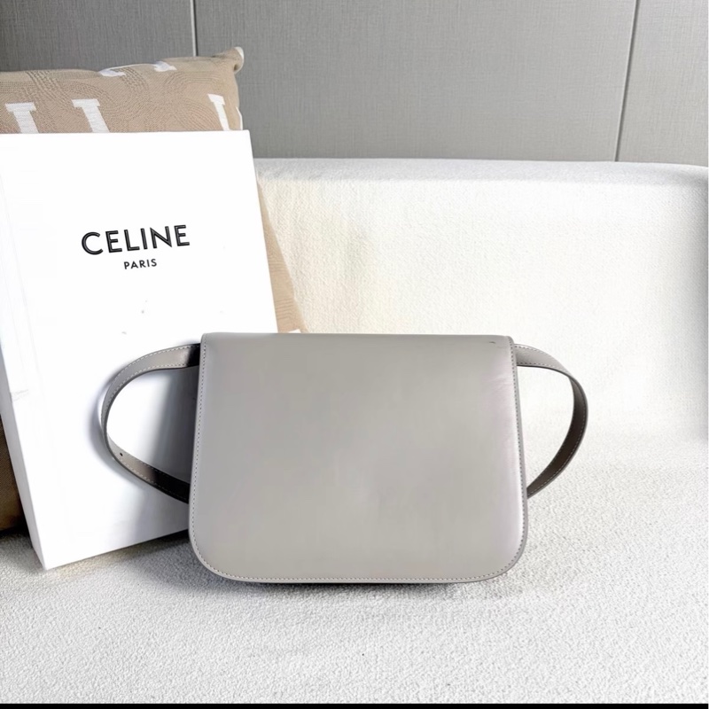 Celine 豆腐包 中號 灰色 金扣 牛皮-2