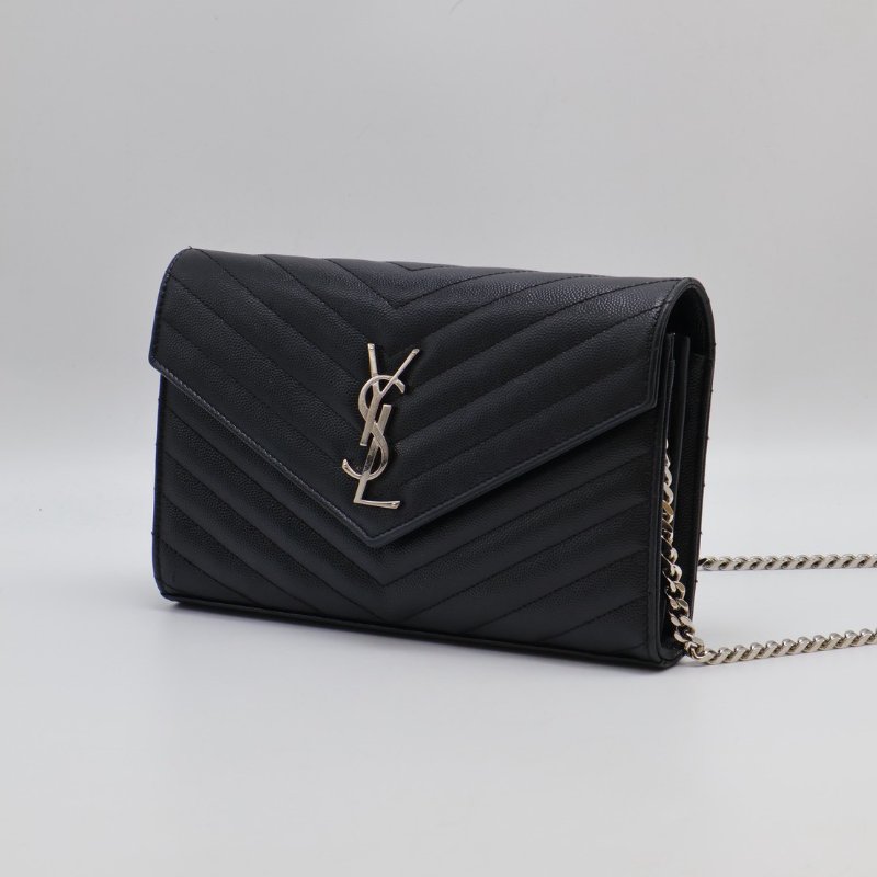 YSL 經典V紋粒面牛皮WOC - 22黑銀-2