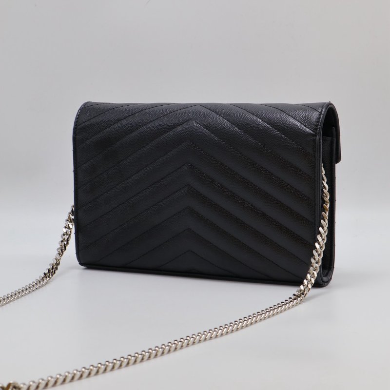 YSL 經典V紋粒面牛皮WOC - 22黑銀-3