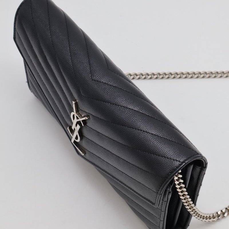 YSL 經典V紋粒面牛皮WOC - 22黑銀-4