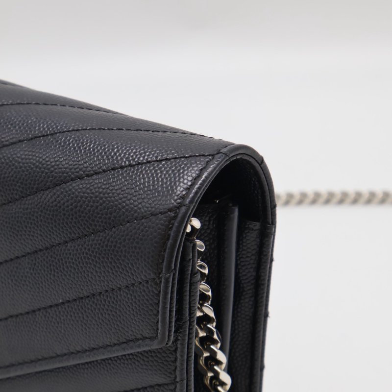 YSL 經典V紋粒面牛皮WOC - 22黑銀-5