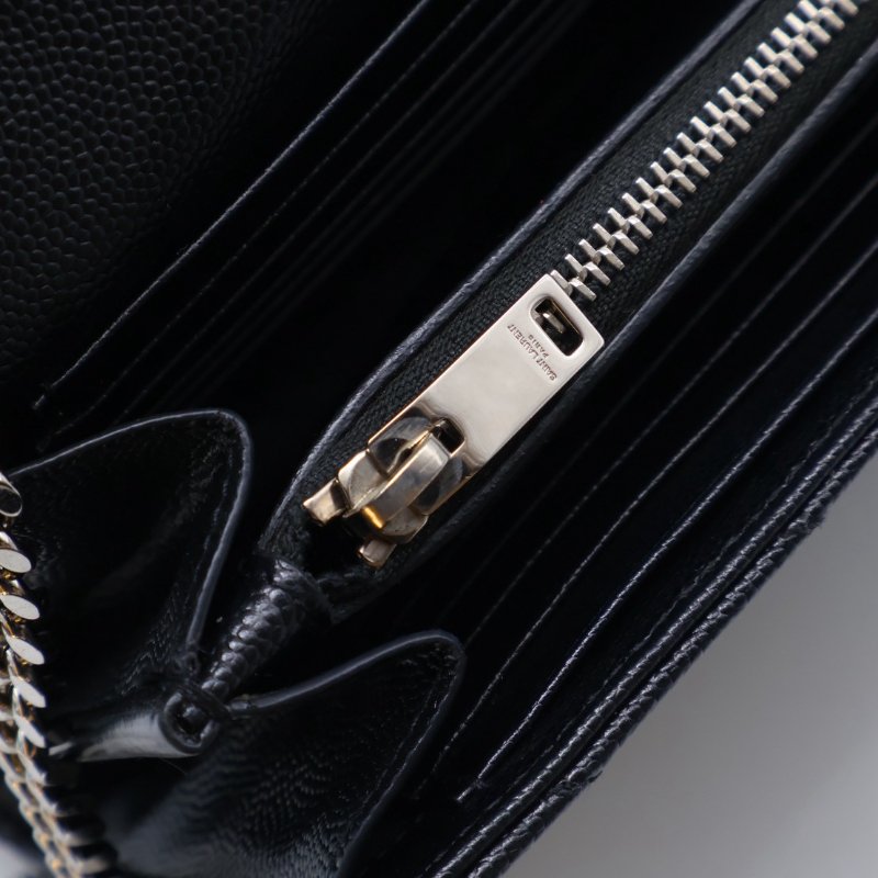 YSL 經典V紋粒面牛皮WOC - 22黑銀-9