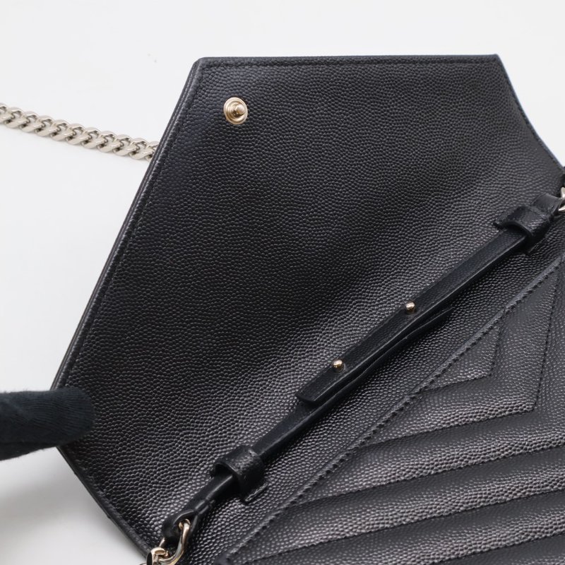 YSL 經典V紋粒面牛皮WOC - 22黑銀-11