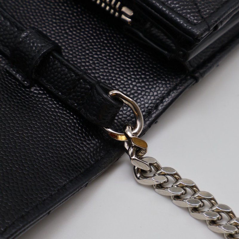 YSL 經典V紋粒面牛皮WOC - 22黑銀-13