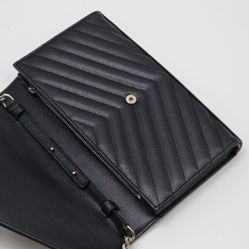 YSL 經典V紋粒面牛皮WOC - 22黑銀-14