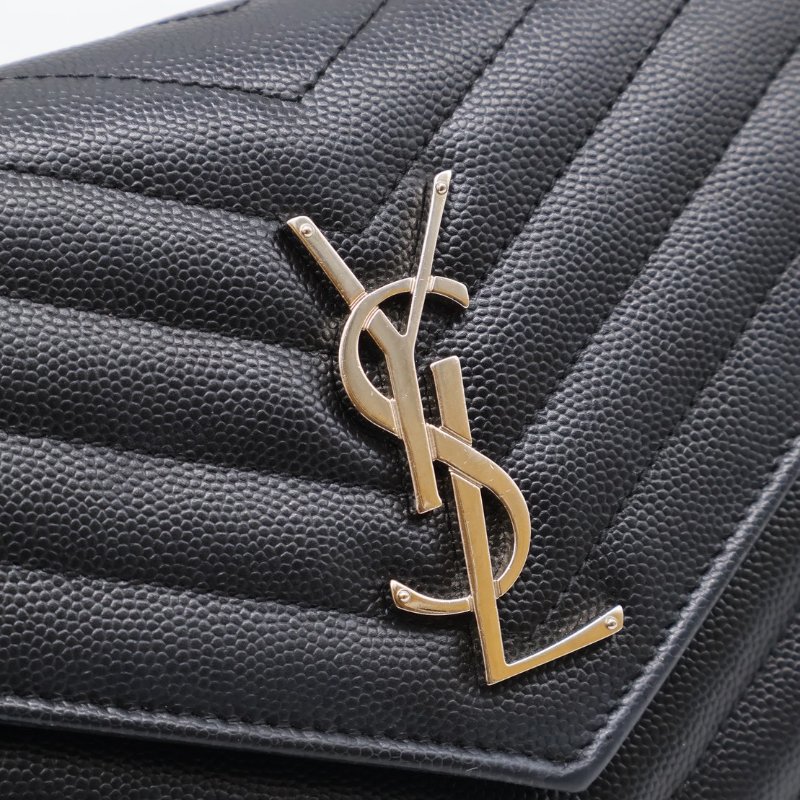 YSL 經典V紋粒面牛皮WOC - 22黑銀-15