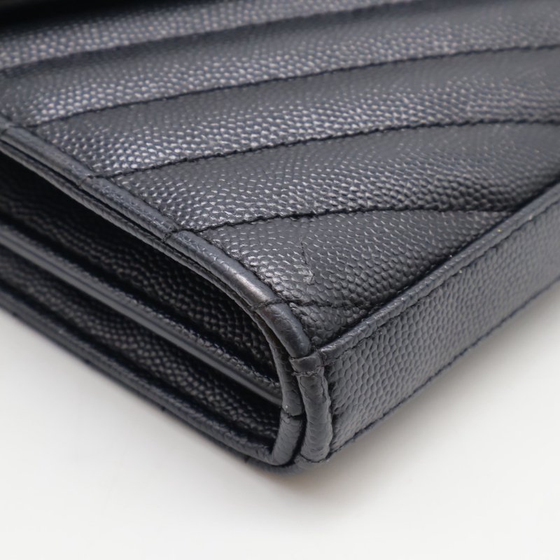 YSL 經典V紋粒面牛皮WOC - 22黑銀-16