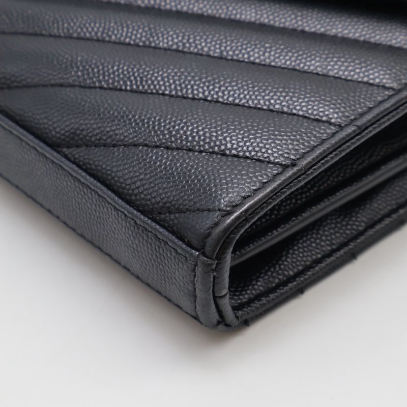 YSL 經典V紋粒面牛皮WOC - 22黑銀-17