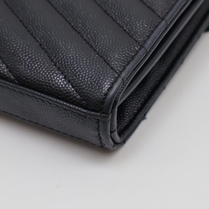 YSL 經典V紋粒面牛皮WOC - 22黑銀-18