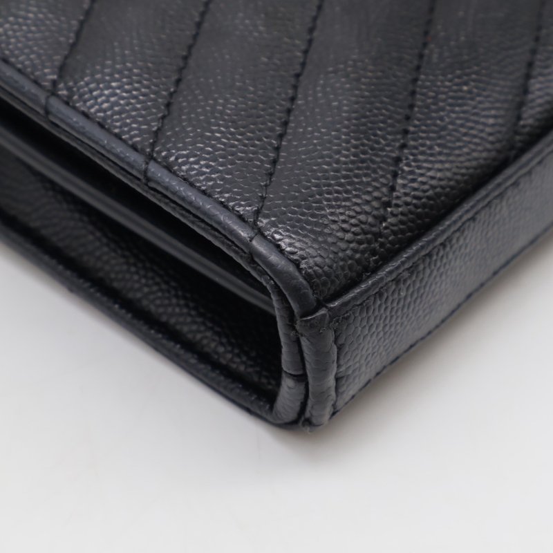 YSL 經典V紋粒面牛皮WOC - 22黑銀-19