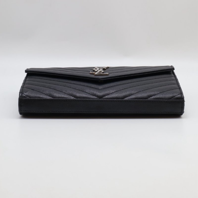 YSL 經典V紋粒面牛皮WOC - 22黑銀-20