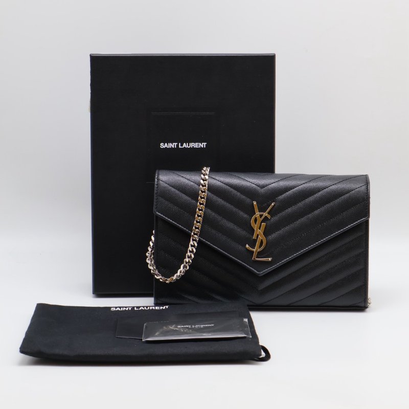 YSL 經典V紋粒面牛皮WOC - 22黑銀-21