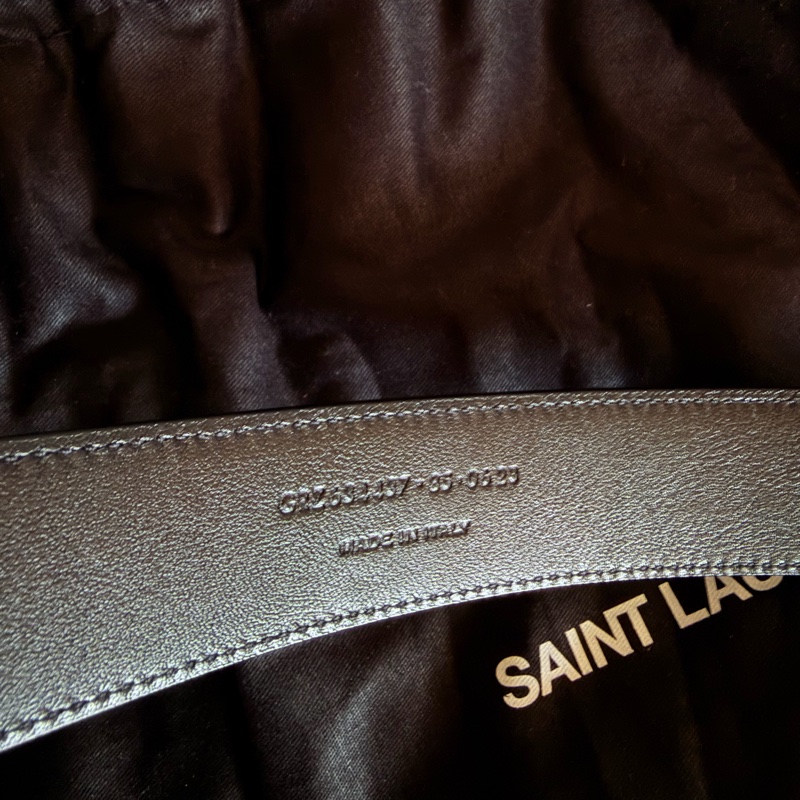 全新-YSL SAINT LAURENT CASSANDRE 黑金85滑面皮革方形搭扣腰帶-6