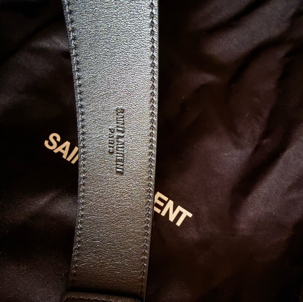 全新-YSL SAINT LAURENT CASSANDRE 黑金85滑面皮革方形搭扣腰帶-7