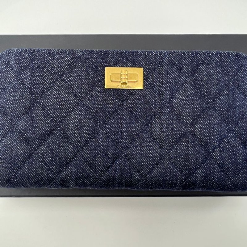 Chanel 牛仔菱格長款拉鍊皮夾-0