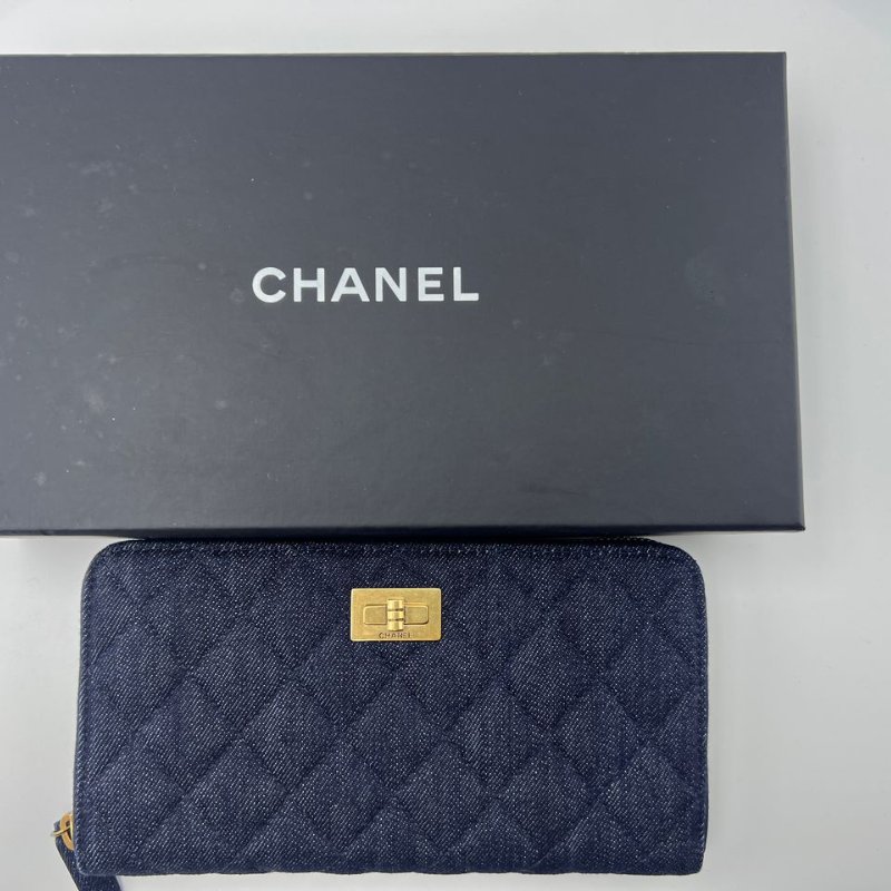 Chanel 牛仔菱格長款拉鍊皮夾-5