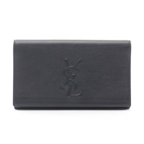 YVES SAINT LAURENT YSL logo商務手拿包 361120 皮革 海軍藍 二手