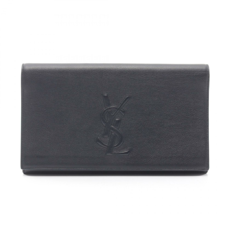 YVES SAINT LAURENT YSL logo商務手拿包 361120 皮革 海軍藍 二手-0