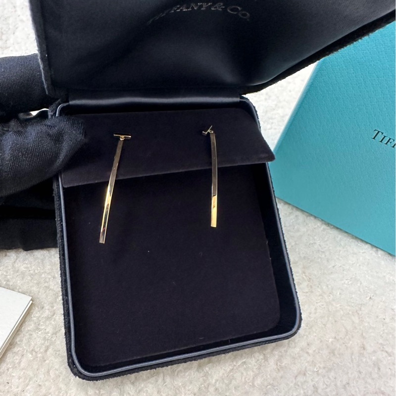 Tiffany 蒂芙尼 18K玫瑰金 微笑T系列 條形耳環，附盒，公-0