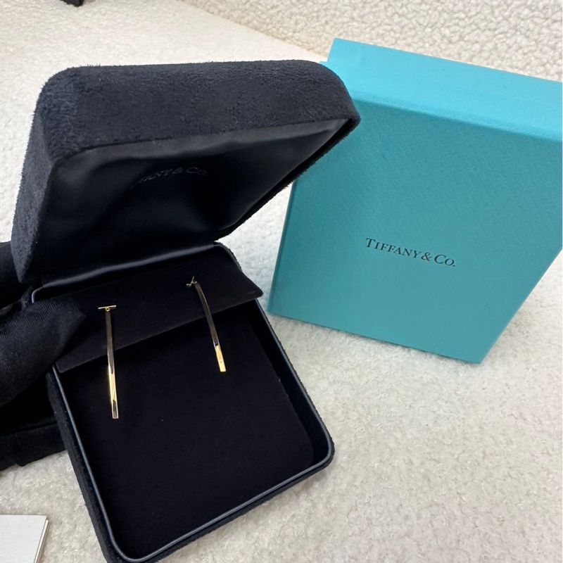 Tiffany 蒂芙尼 18K玫瑰金 微笑T系列 條形耳環，附盒，公-1