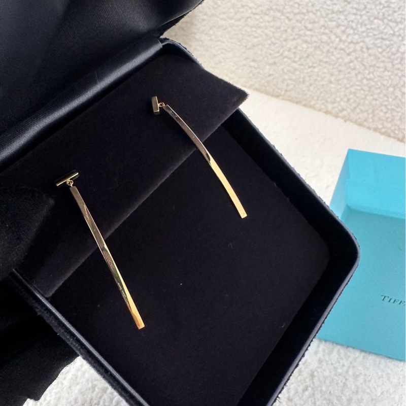 Tiffany 蒂芙尼 18K玫瑰金 微笑T系列 條形耳環，附盒，公-4