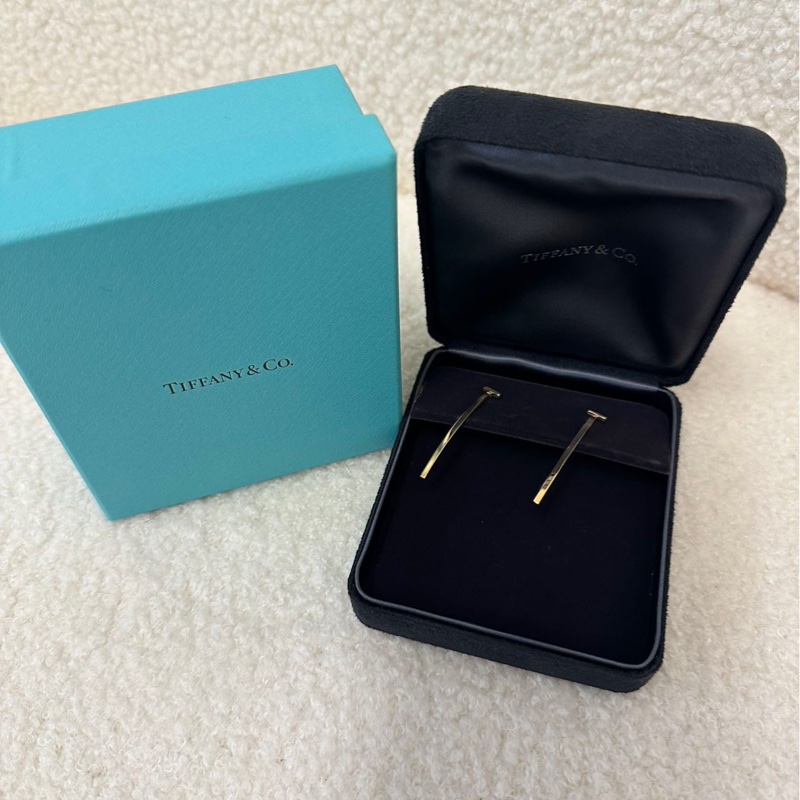Tiffany 蒂芙尼 18K玫瑰金 微笑T系列 條形耳環，附盒，公-5