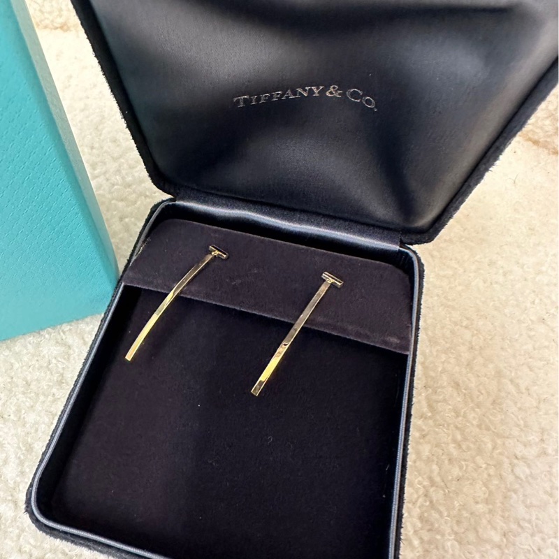 Tiffany 蒂芙尼 18K玫瑰金 微笑T系列 條形耳環，附盒，公-6