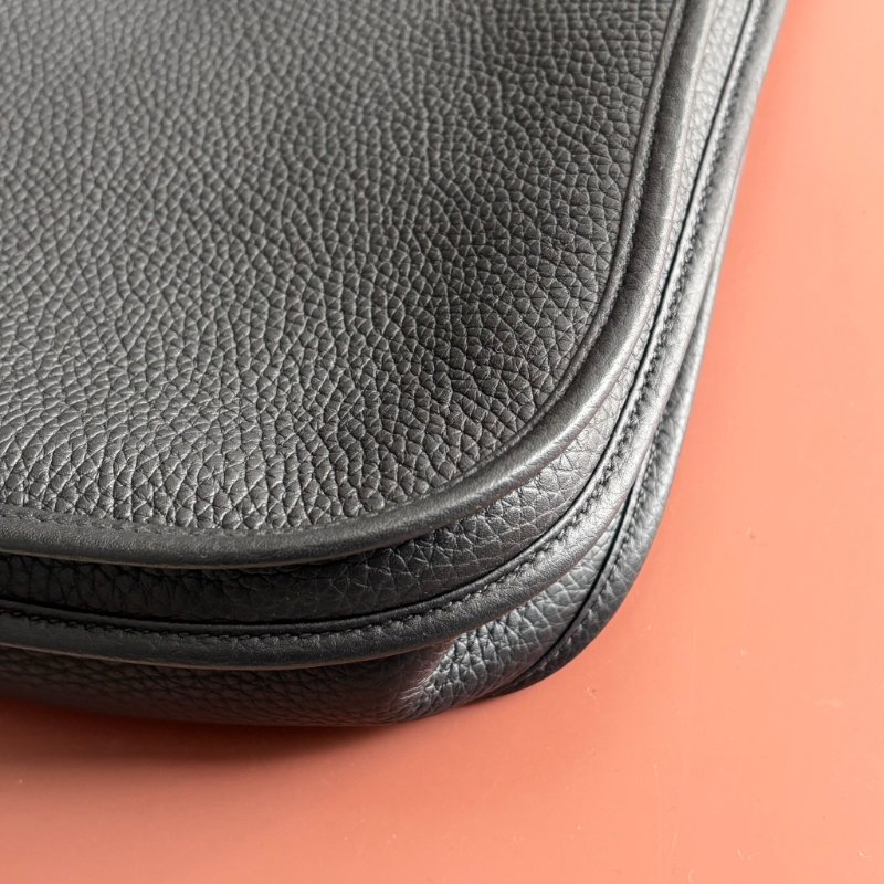 K刻全新::HERMES::Evelyne 29 黑色小牛皮銀釦鏤空洞H LOGO肩背包 斜背包-3