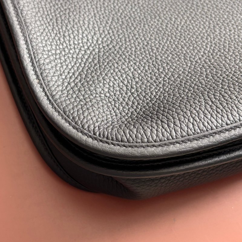 K刻全新::HERMES::Evelyne 29 黑色小牛皮銀釦鏤空洞H LOGO肩背包 斜背包-4