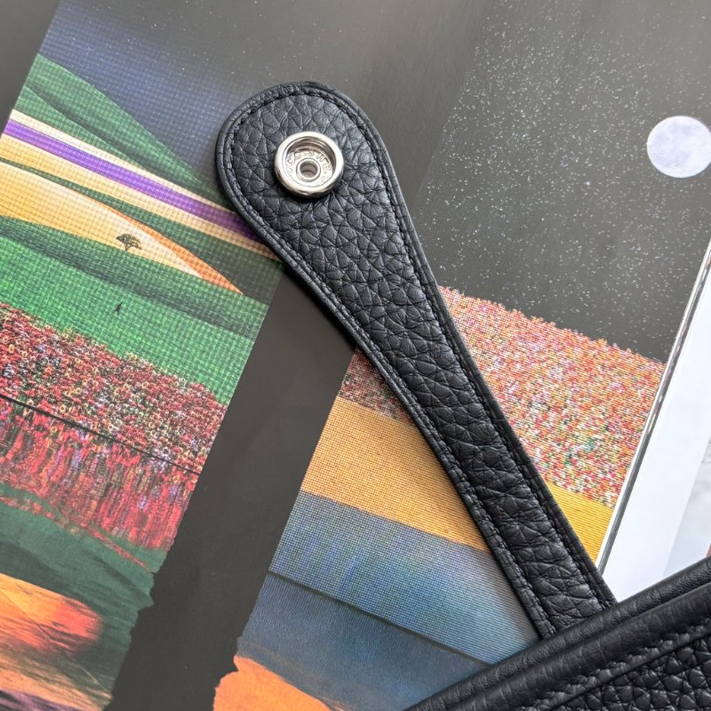 K刻全新::HERMES::Evelyne 29 黑色小牛皮銀釦鏤空洞H LOGO肩背包 斜背包-12