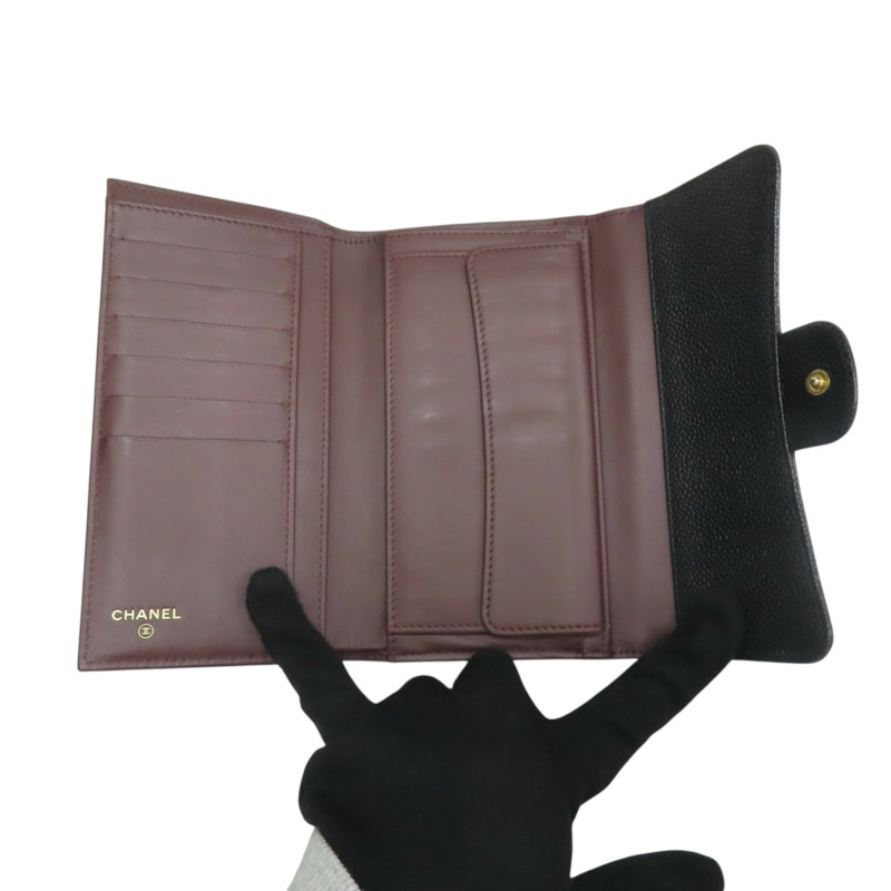 黑色 荔枝紋 牛皮 三折長夾 A80758 (無卡)【CHANEL 香奈兒】 A80758-4