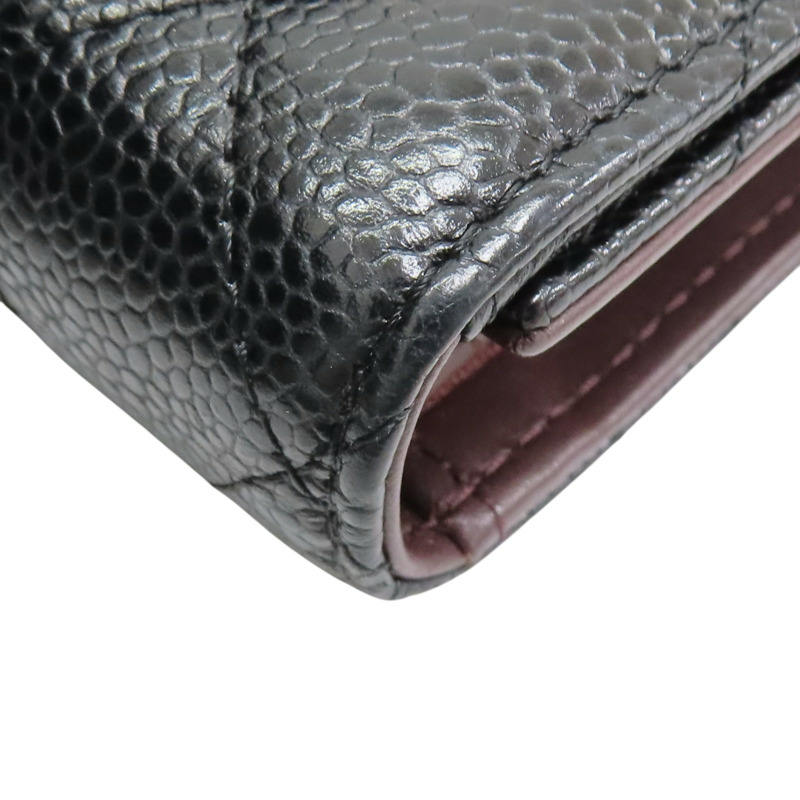 黑色 荔枝紋 牛皮 三折長夾 A80758 (無卡)【CHANEL 香奈兒】 A80758-12