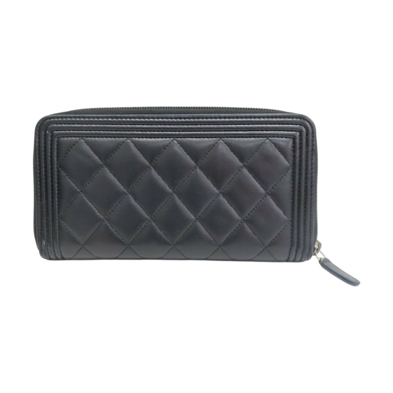 黑色 菱格紋 羊皮 BOY 拉鍊長夾 A80288 (無卡)【CHANEL 香奈兒】 A80288-1