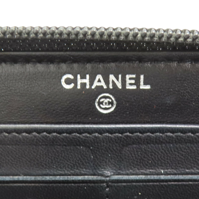 黑色 菱格紋 羊皮 BOY 拉鍊長夾 A80288 (無卡)【CHANEL 香奈兒】 A80288-6