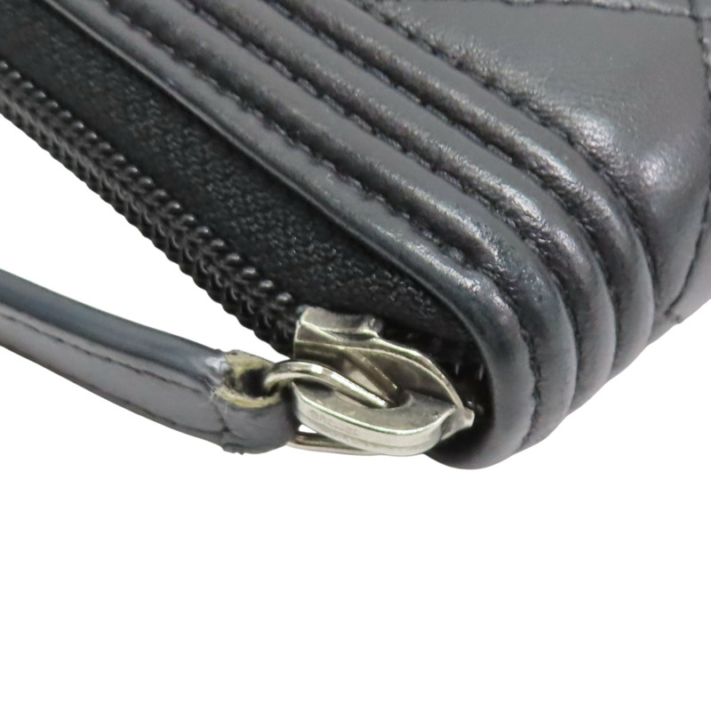 黑色 菱格紋 羊皮 BOY 拉鍊長夾 A80288 (無卡)【CHANEL 香奈兒】 A80288-10