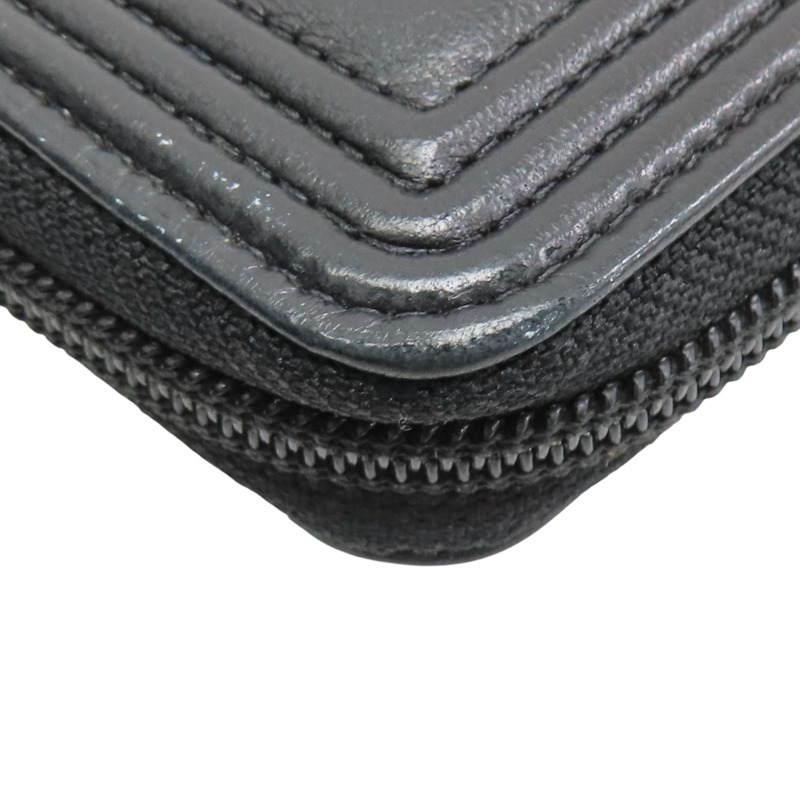 黑色 菱格紋 羊皮 BOY 拉鍊長夾 A80288 (無卡)【CHANEL 香奈兒】 A80288-11