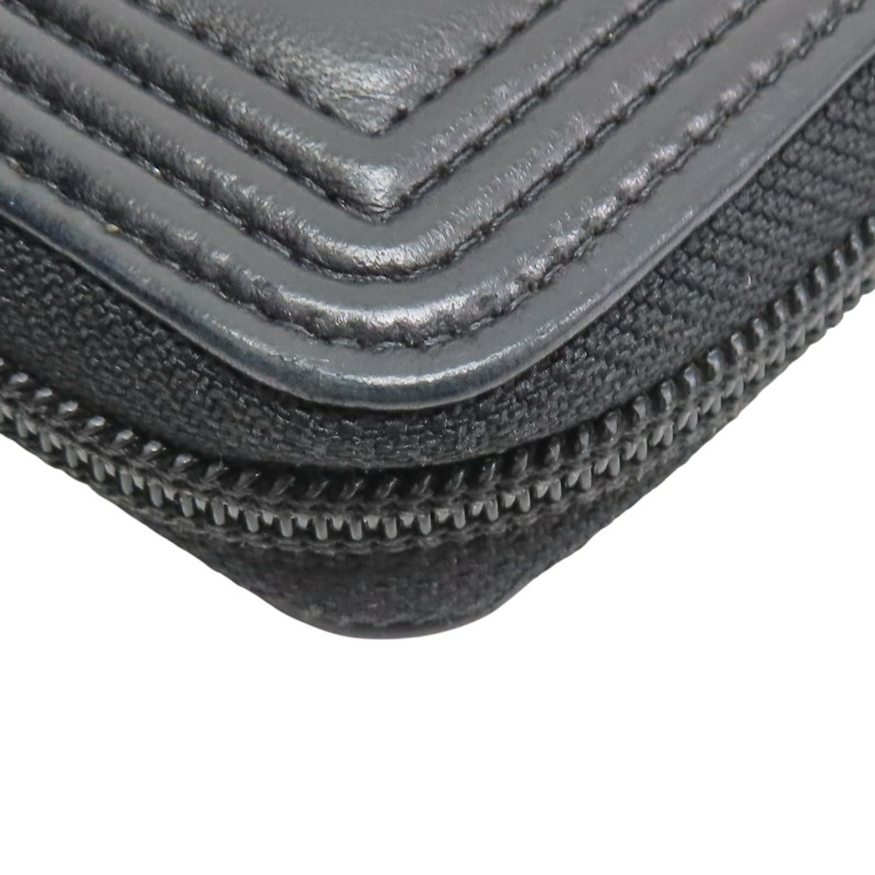 黑色 菱格紋 羊皮 BOY 拉鍊長夾 A80288 (無卡)【CHANEL 香奈兒】 A80288-12