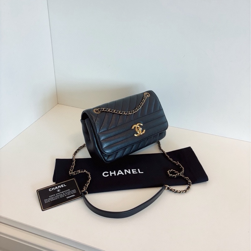 【98新🆕】Chanel 黑金條紋特別款CF大mini鏈條包  斜挎包 單肩包-1