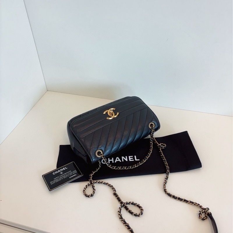 【98新🆕】Chanel 黑金條紋特別款CF大mini鏈條包  斜挎包 單肩包-3