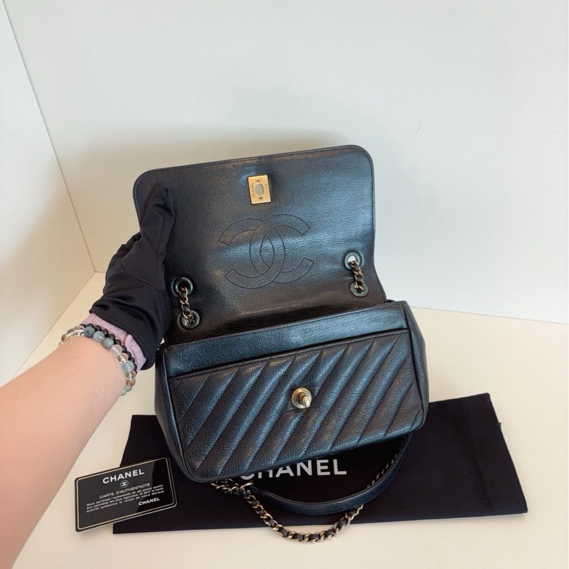 【98新🆕】Chanel 黑金條紋特別款CF大mini鏈條包  斜挎包 單肩包-6