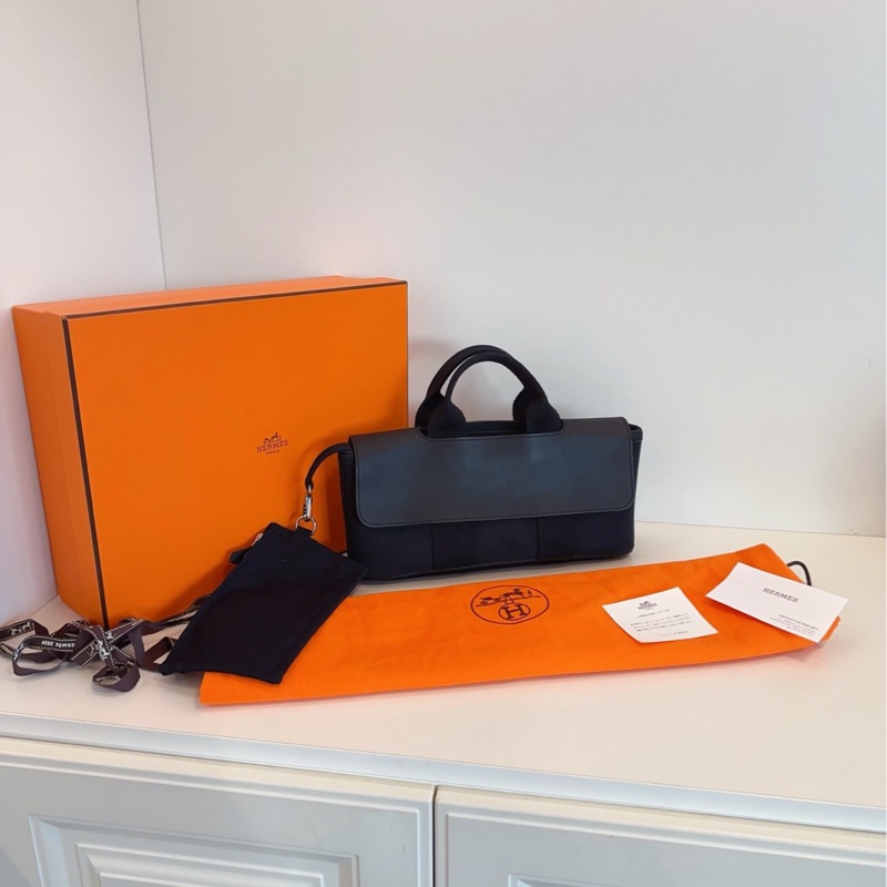 【98新🆕】Hermes valparaiso 黑色蘑菇包🍄black 帆布拼皮 橫版子母手提包-0