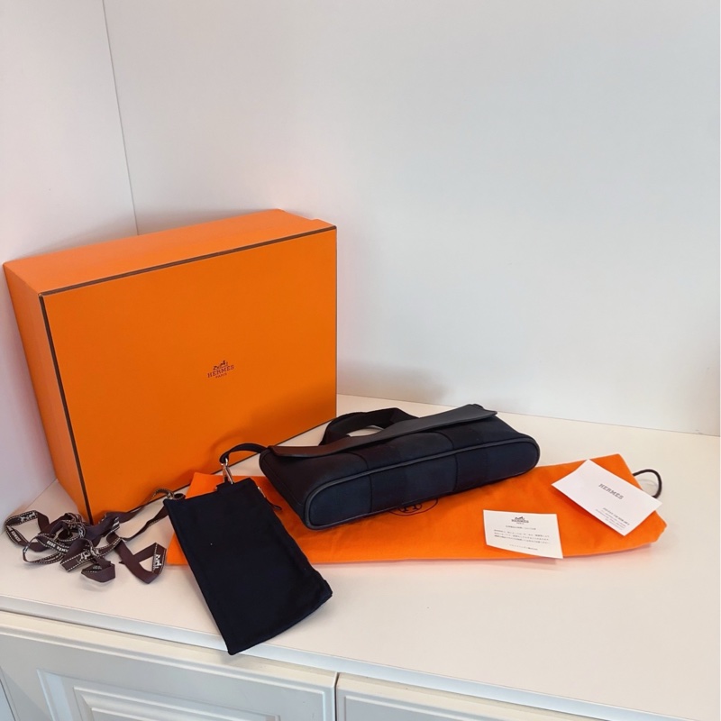 【98新🆕】Hermes valparaiso 黑色蘑菇包🍄black 帆布拼皮 橫版子母手提包-3