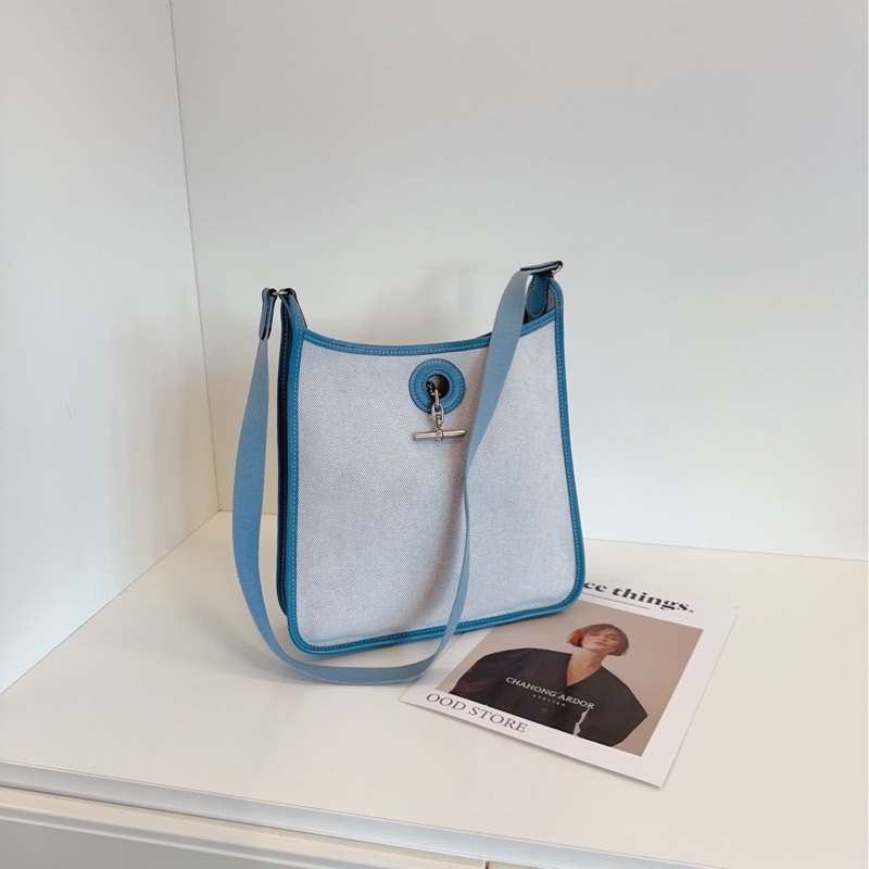【98新🆕】Hermes vespa 藍色帆布拼皮單肩包 框C-0