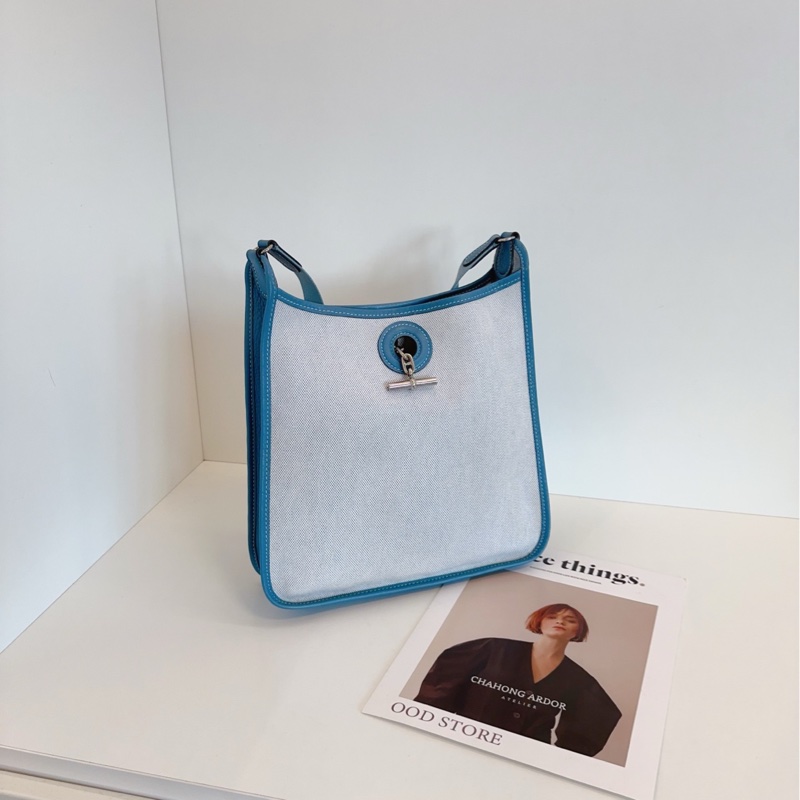 【98新🆕】Hermes vespa 藍色帆布拼皮單肩包 框C-1